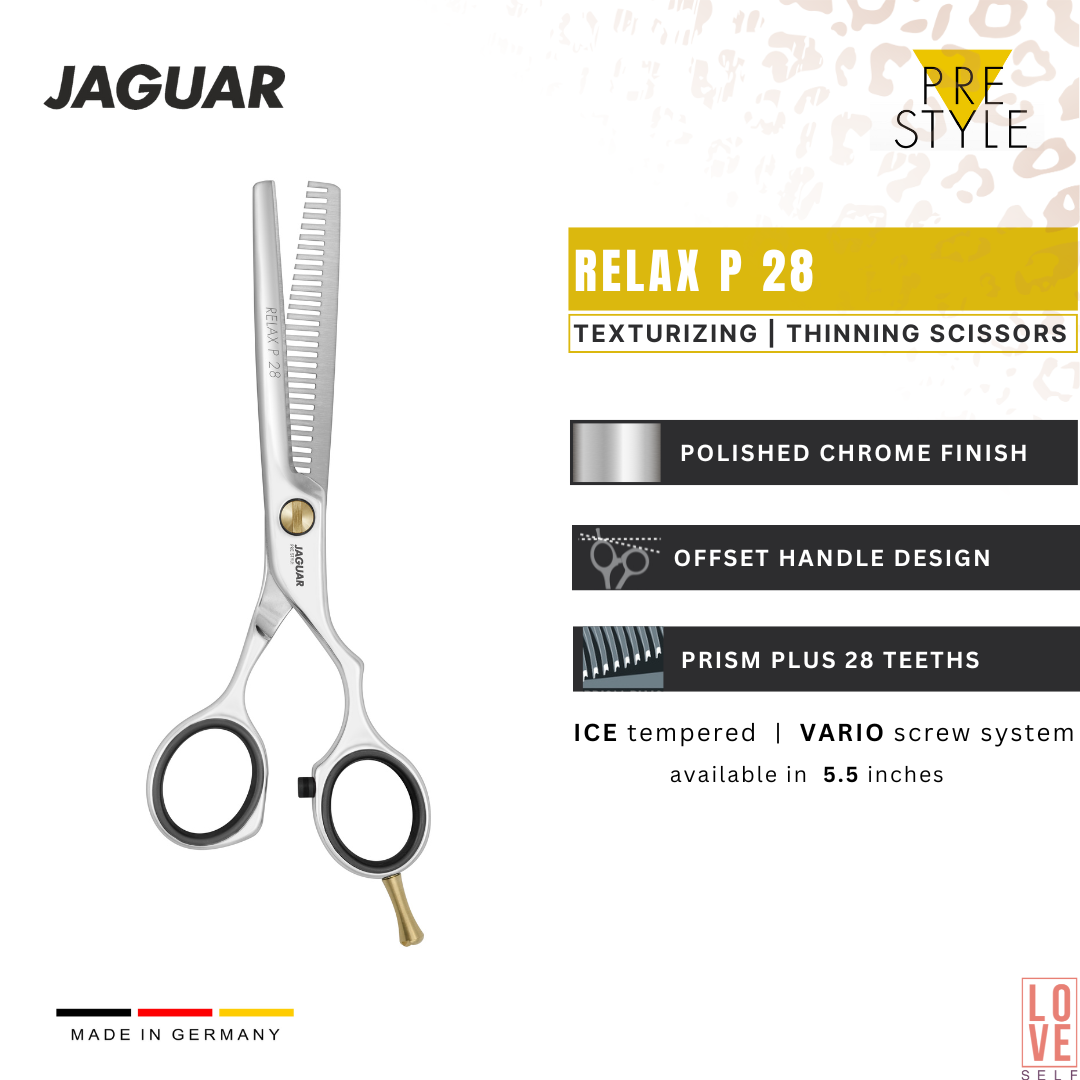 Jaguar PRE STYLE RELAX P 28 Texturing Thinning hair Scissors | Offset Handle Design - LoveSelf Beauty