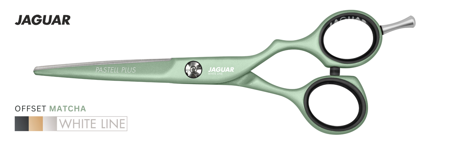 Buy Jaguar Hairdressing Scissors Pastell Plus offset Matcha color. Best Professional Scissors for Hair Cutting and Slicing | Love Self Beauty.