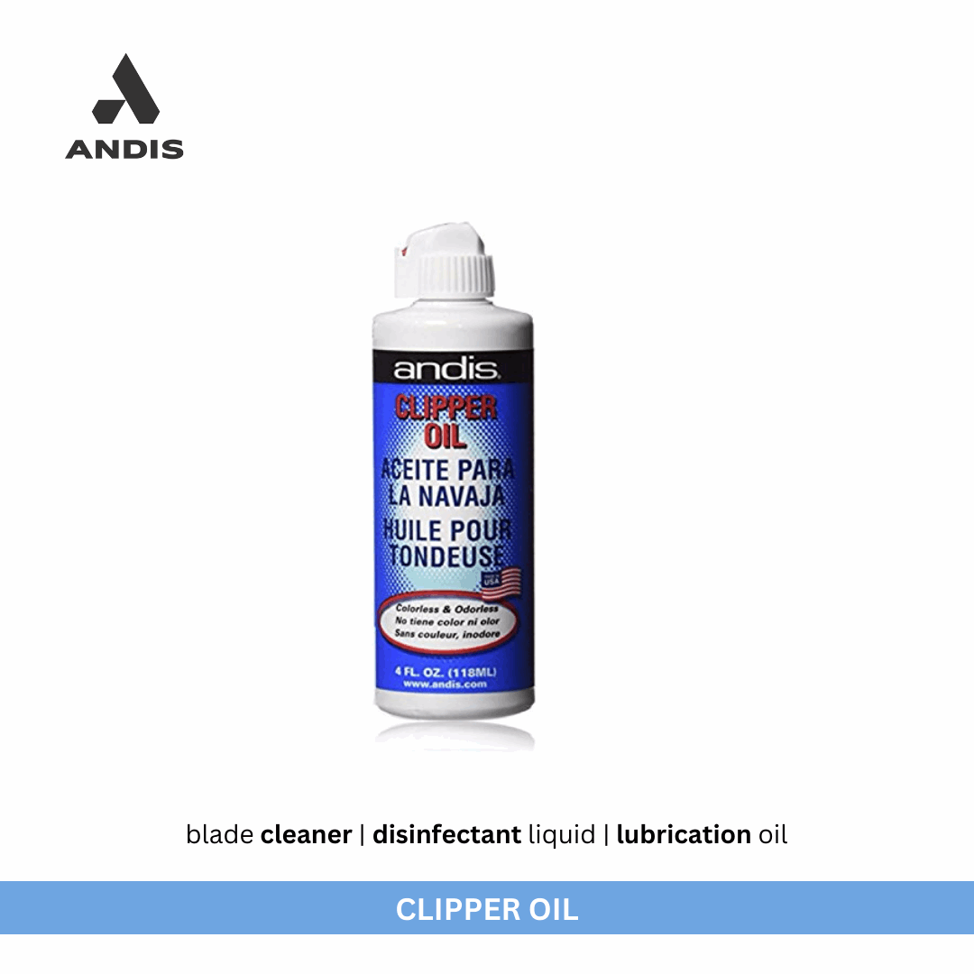 Andis Clippers Clipper Oil keeps clipper blades running smoothly, reducing friction and extending the life of your grooming tools