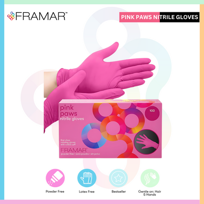 Framar Nitrile Gloves Pink Paws 100pcs box - LoveSelf Beauty