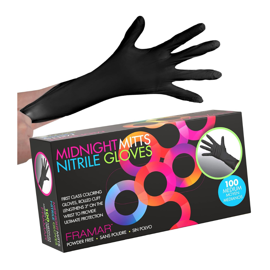 Buy Framar Black Nitrile Gloves for hair coloring and makeup use. Nitrile gloves for Salon use | Love Self Beauty India.