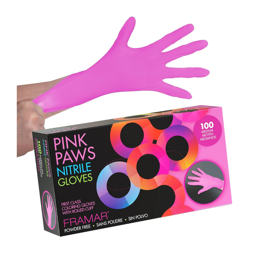 Buy Framar Pink Nitrile Gloves for hair coloring and makeup use. Nitrile gloves for Salon use | Love Self Beauty India.