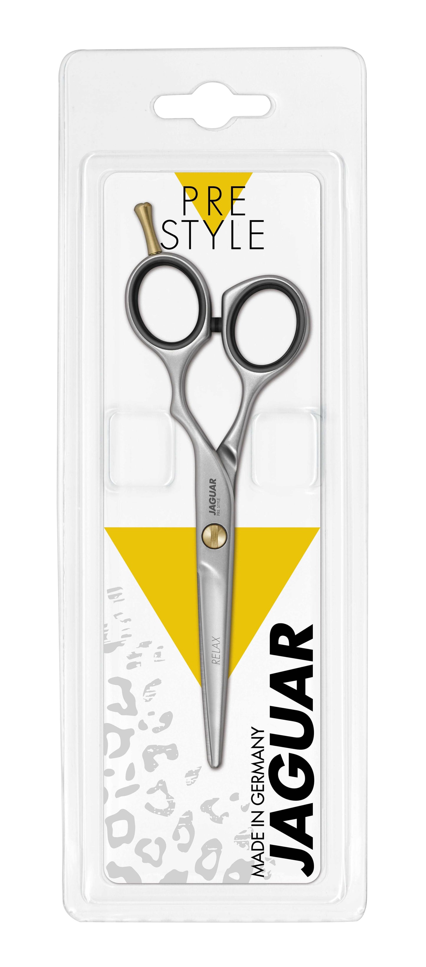 JAGUAR ERGO P SLICE hairdressing scissors in polished finish, offering exceptional quality, reliability, and affordability for hairstylists. Classic design available in multiple sizes, ideal as a basic model. Matching ERGO P 28 texturing scissors and satin-finish ERGO SLICE model also available.