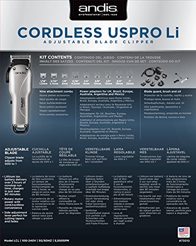 Andis US-PRO Li long lasting Cordless Power with Adjustable Blade Clipper for Men