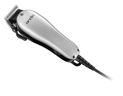 Silver Andis Easy Style Corded Hair Clipper with 7 attachment combs, stainless steel blade, and professional vibratory AC motor for home haircuts and beard trimming